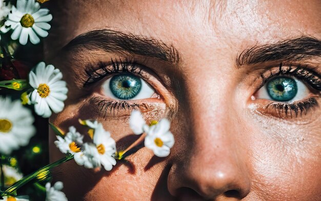 Photo femme en photo avec des fleurs