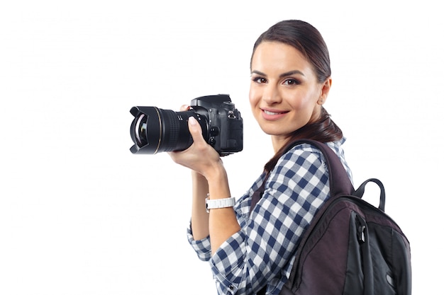 Femme photographe au travail