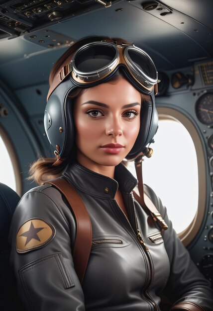 Photo une femme pilote dans le cockpit.