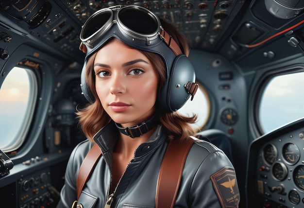 Une femme pilote dans le cockpit.