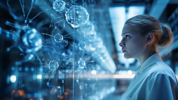 Photo femme pionnière en nanotechnologie scientifique féminine à la tête des avancées en nanotechnologie