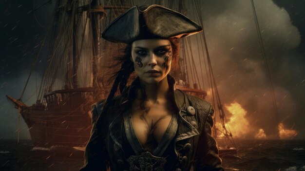 femme pirate la nuit en mer