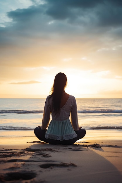 Une femme sur une plage pratiquant le yoga