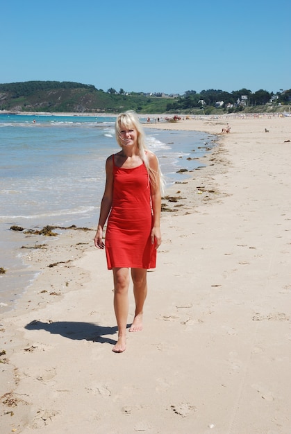 femme, à, plage