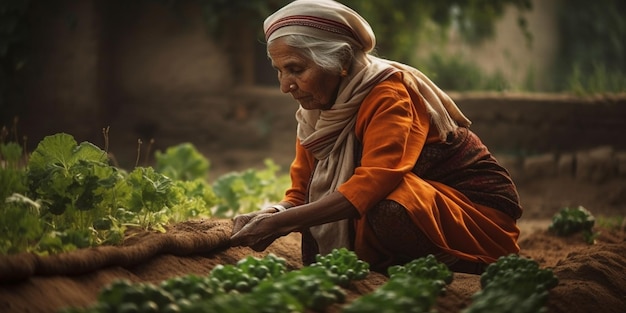 Femme plante legumes