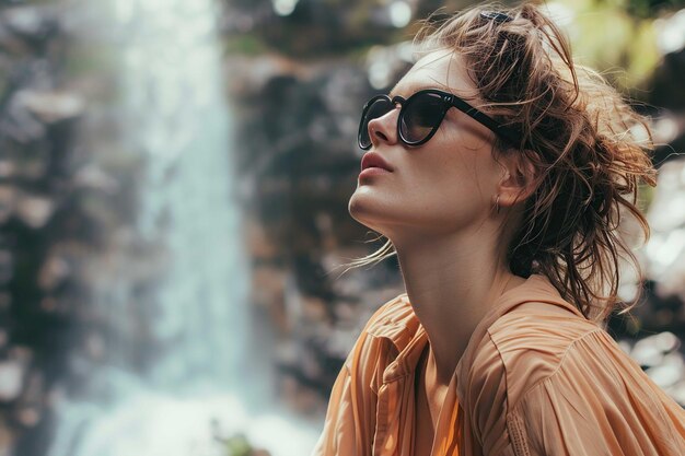 Femme en plein air portant des lunettes de soleil