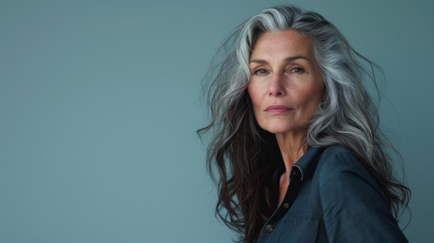 Une femme plus âgée aux longs cheveux gris