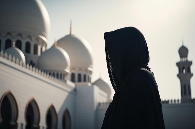 Femme portant un capuchon noir visitant la Grande Mosquée d'Abu Dhabi United States