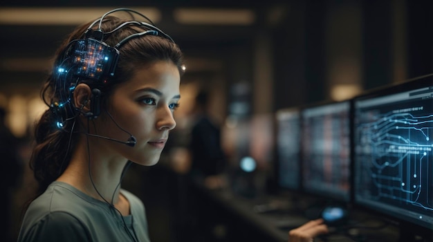 une femme portant un casque et un casque sur la tête