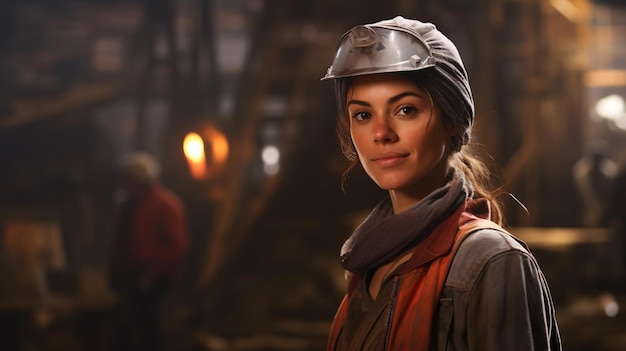 Une femme portant un casque dans une usine