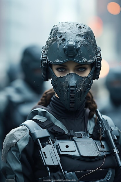 Photo une femme portant un casque et un masque