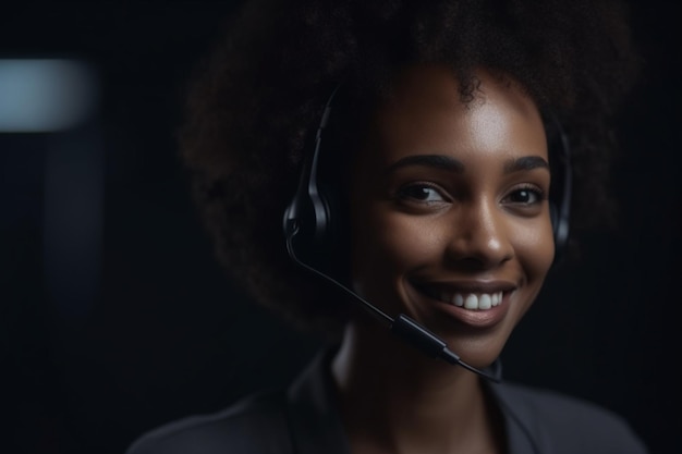 Une femme portant un casque avec un microphone sur la tête