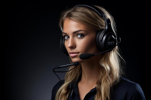 Photo une femme portant un casque et un microphone