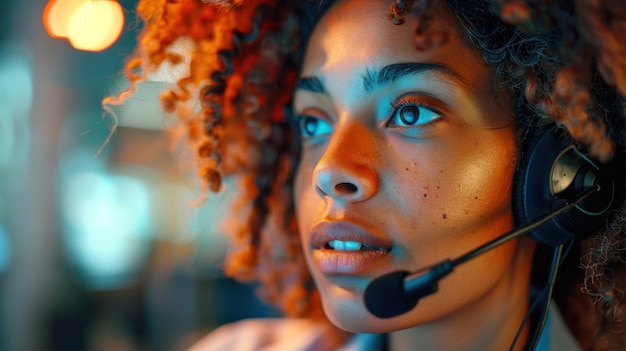 Une femme portant un casque avec microphone