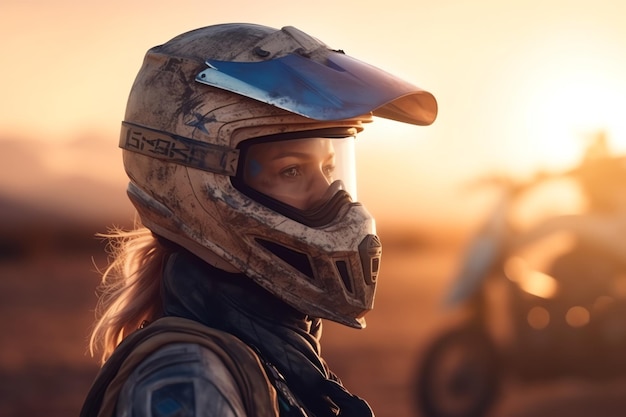 Une femme portant un casque de motocross