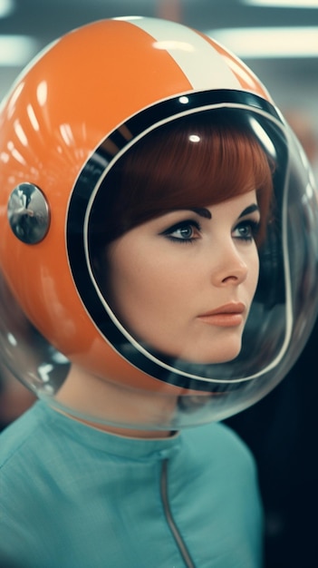 Une femme portant un casque qui dit 'space girl' dessus