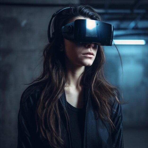 Une femme portant un casque de réalité virtuelle illustration générée par Ai