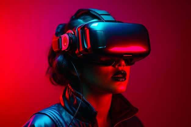 Une femme portant un casque de réalité virtuelle