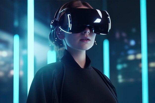 Une femme portant un casque de réalité virtuelle