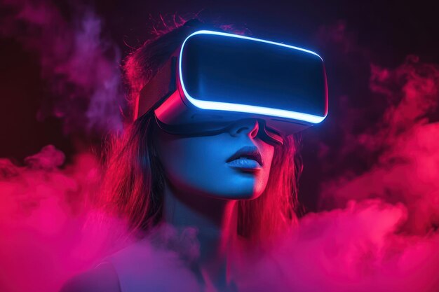 Femme portant un casque de réalité virtuelle