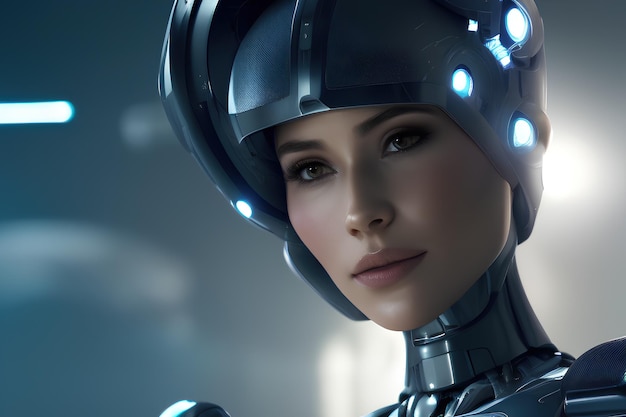 Une femme portant un casque de robot.