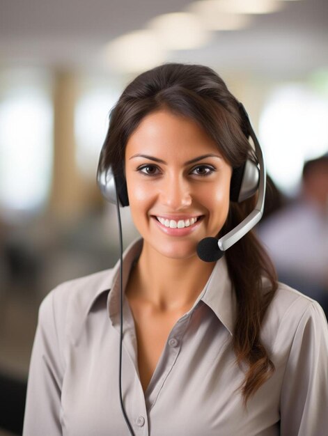 une femme portant un casque et souriant à la caméra