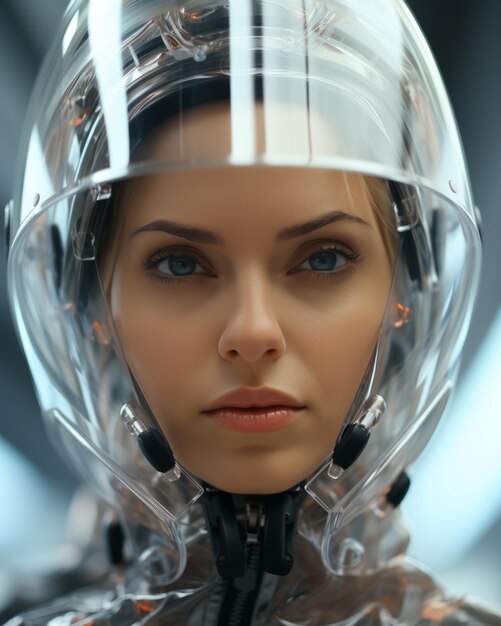 Photo une femme portant un casque transparent