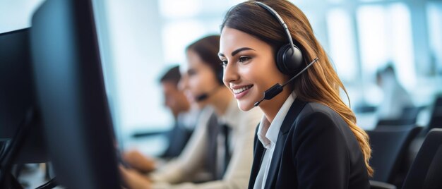 Femme portant un casque travaillant à l'ordinateur