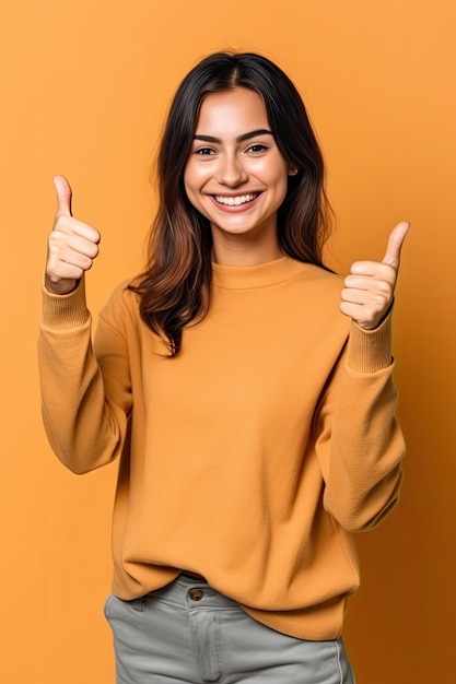 Une femme portant un chandail jaune donne un coup de pouce