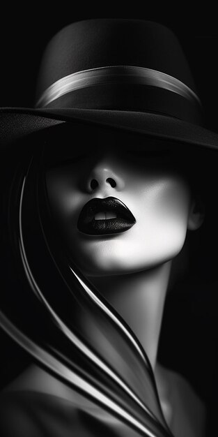 une femme portant un chapeau avec un chapeau noir et un chapeau noir.