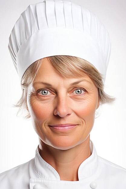 Photo une femme portant un chapeau de chef blanc avec un sourire sur son visage