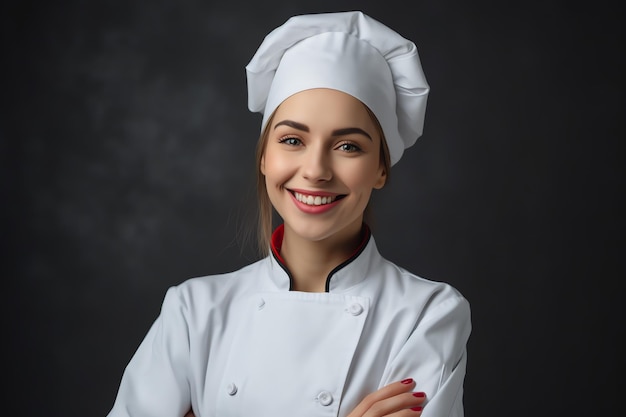 Une femme portant un chapeau de chef.