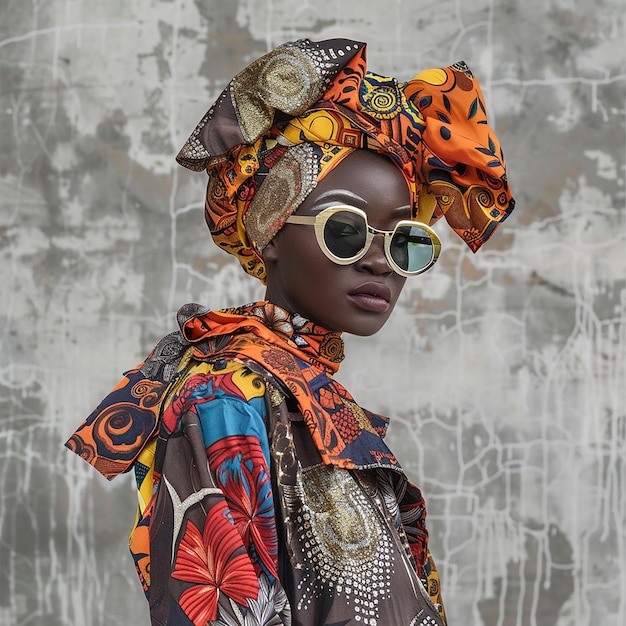 une femme portant un chapeau coloré et des lunettes de soleil porte une coiffure colorée