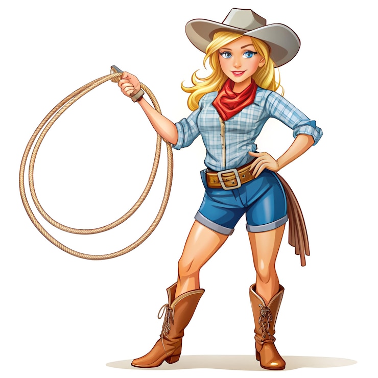 Photo une femme portant un chapeau de cow-boy tient avec confiance un lasso