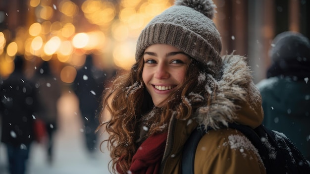 une femme portant un chapeau et une écharpe