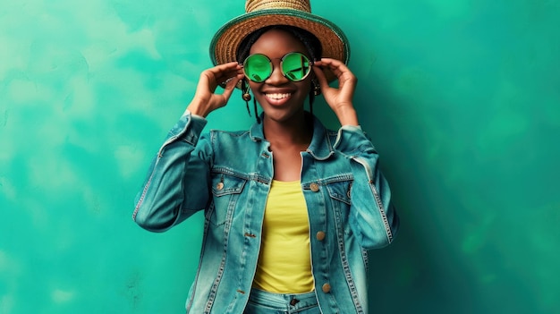 Une femme portant un chapeau et des lunettes de soleil