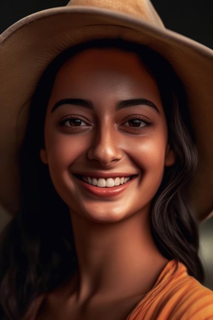 Une femme portant un chapeau et souriant