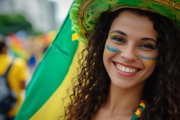 une femme portant un chapeau vert et une chemise verte et jaune