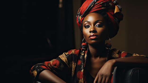 Femme portant une chemise rouge et un foulard à la tête dans une mode simple Mois de l'histoire noire