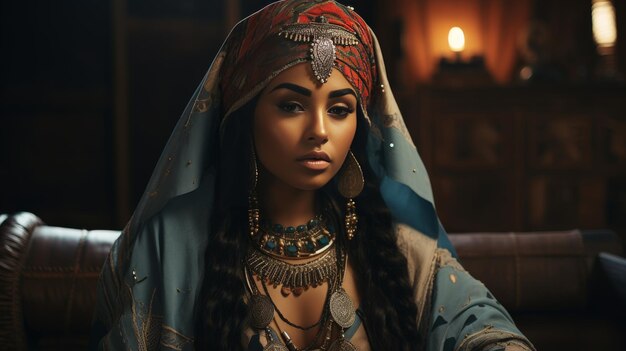 Une femme portant une coiffure et des bijoux