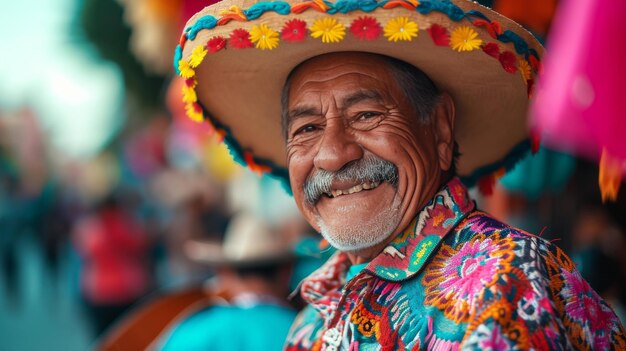 Une femme portant une coiffure colorée et souriant à la caméra Chico De Mayo.
