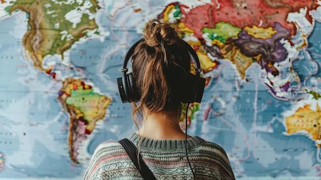 Photo une femme portant des écouteurs regarde la carte