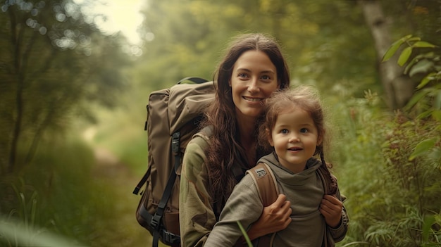 Une femme portant un enfant sur le dos Une mère forte et aimante aidant son petit