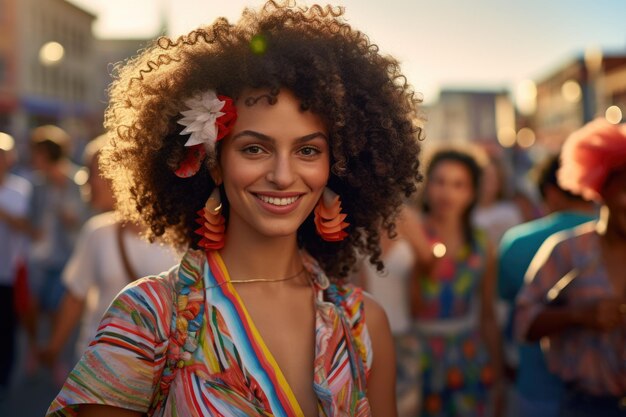 Femme portant une fleur dans ses cheveux Parfait pour les événements de printemps et les thèmes floraux