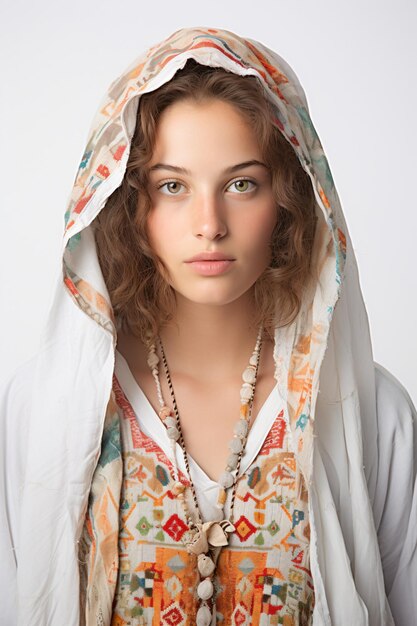 Photo une femme portant un foulard blanc et un collier