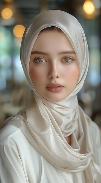 Une femme portant un foulard blanc