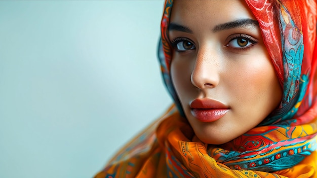 Une femme portant un foulard coloré