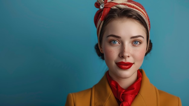 Une femme portant un foulard rouge et blanc