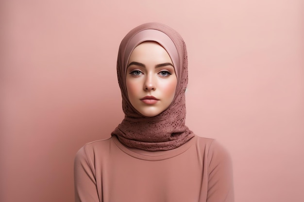 Une femme portant un hijab et un hijab rose