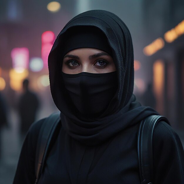 Photo une femme portant un hijab noir avec un couvre-visage noir